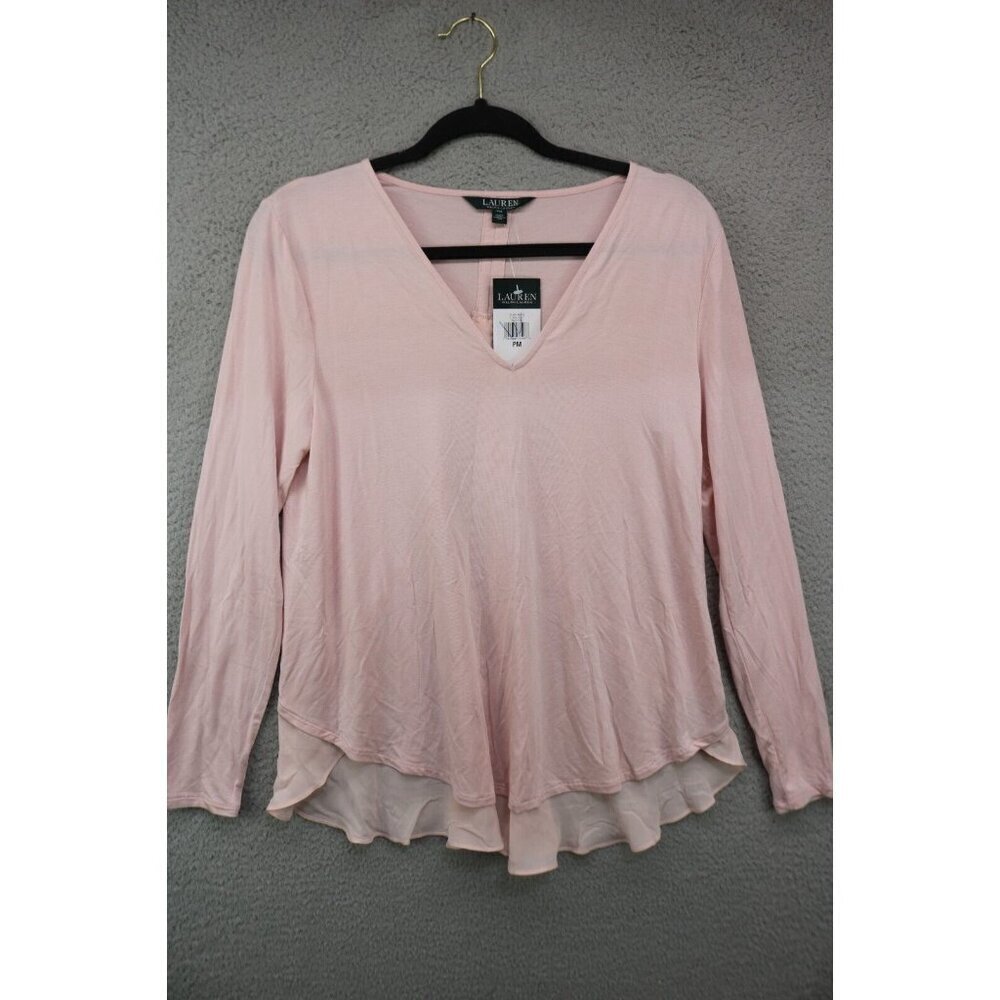 Lauren Ralph Lauren Long Sleeve Chiffon Back Tunic-Size M/P-Asymmetrical Hem-New